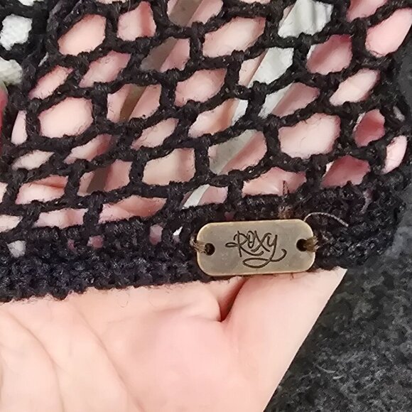 Roxy Crochet Tank ✦ Black Open-Knit Mesh ✦ Scoop Neck Boho Festival Layering XS - Picture 4 of 7